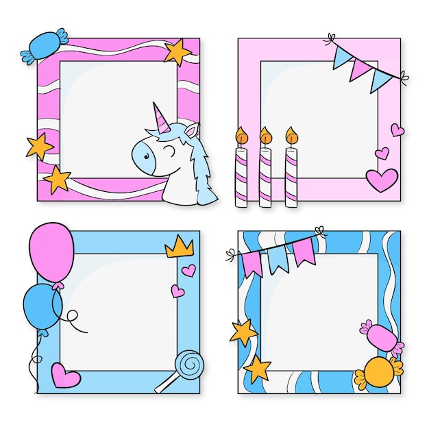 Drawn birthday collage frame set