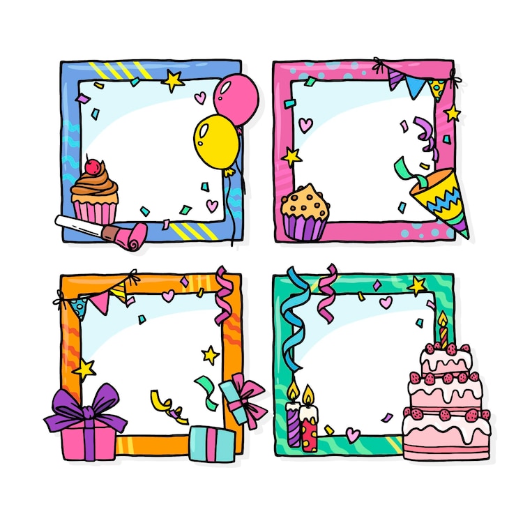 無料Vector 描かれた誕生日のコラージュフレームセット