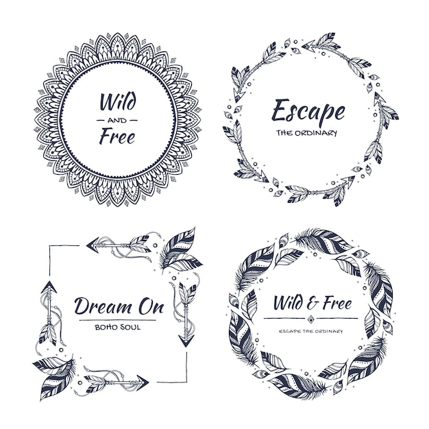 Free vector drawn boho frames collection