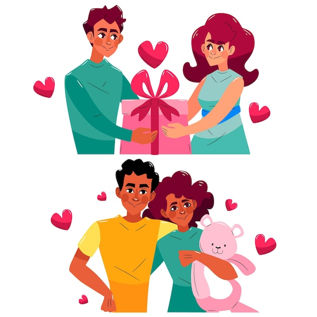 Free vector drawn boyfriend and girlfriend pack