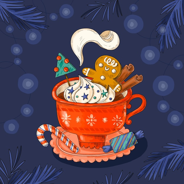 Free vector and drawn christmas hot chocolate illustration