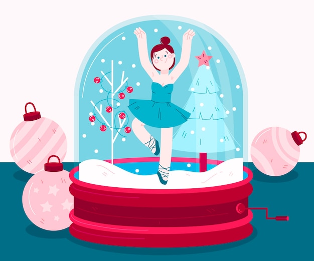 Нарисованный рождественский снежный шар с балериной