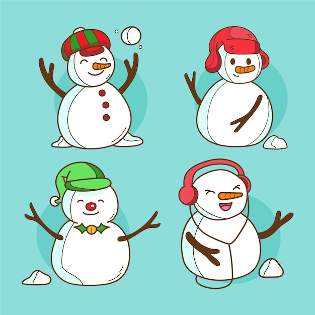 描かれたクリスマス雪だるまのキャラクター
