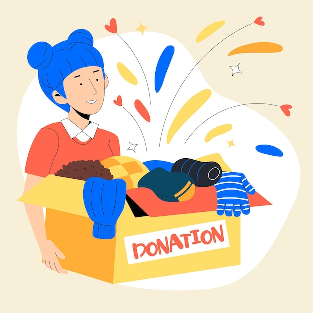 Нарисованная иллюстрация пожертвования одежды