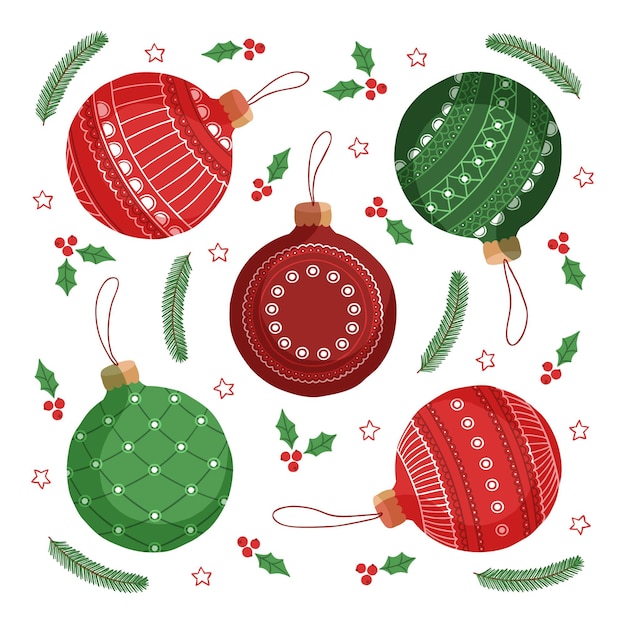 Drawn colorful christmas ball ornaments