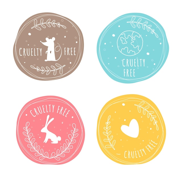 Free vector drawn cruelty free badges pack