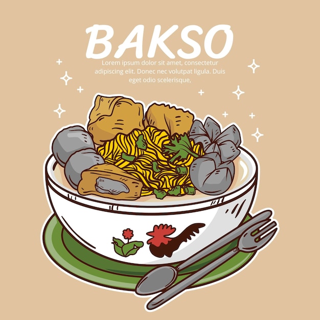 Vettore gratuito disegnato bakso delizioso in una ciotola