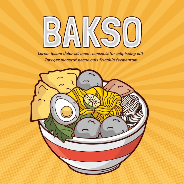 Disegnato bakso delizioso in una ciotola