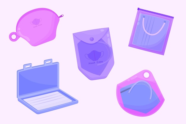 Free vector drawn face mask storage case pack