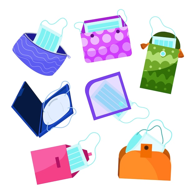 Free vector drawn face mask storage case pack