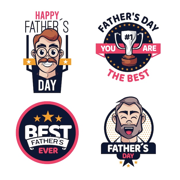 Drawn fathers day badges concept