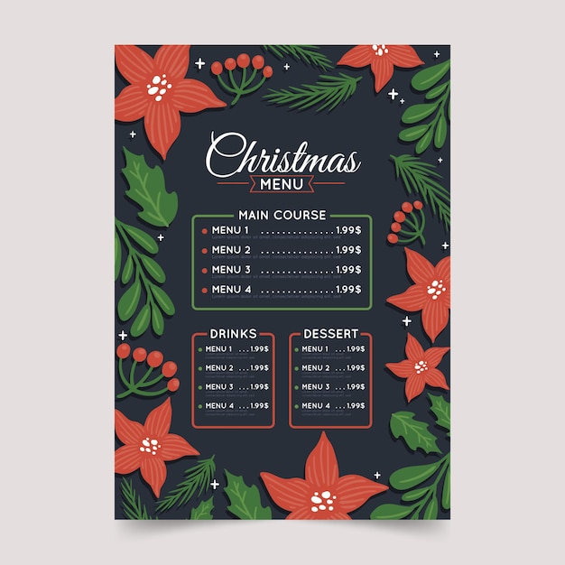 Drawn festive christmas restaurant menu