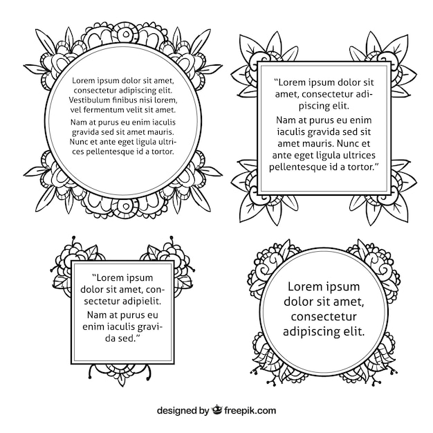 Free vector drawn floral frame, black and white