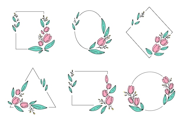 Free vector drawn floral frame pack