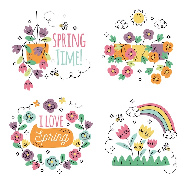 Free vector drawn floral stickers collection