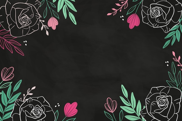 Free vector drawn flowers on blackboard background