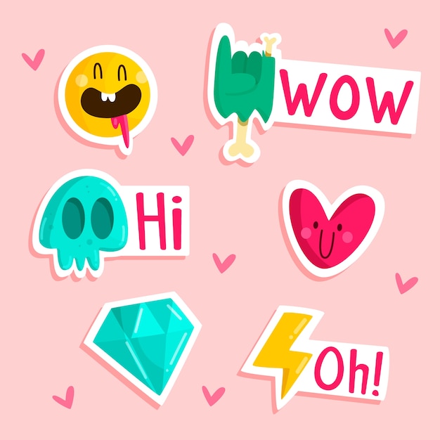 Free vector drawn funny sticker set