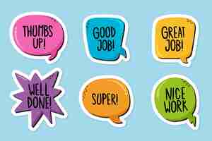 Free vector drawn good job and great job sticker pack