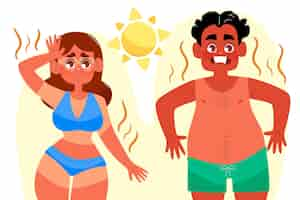 Free vector drawn group of different people with a sunburn