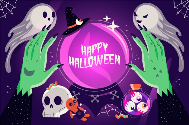 Drawn halloween background with spooky characters