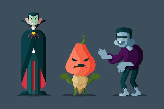 Drawn halloween characters pack