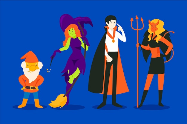 Drawn halloween characters set