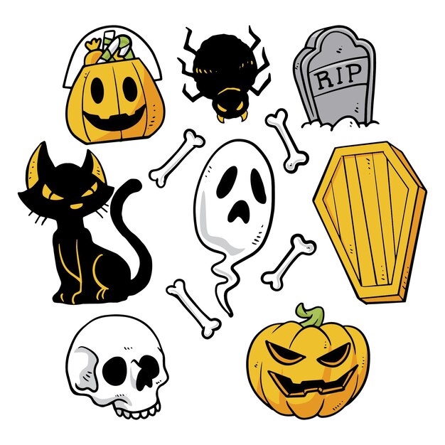 Drawn halloween elements set