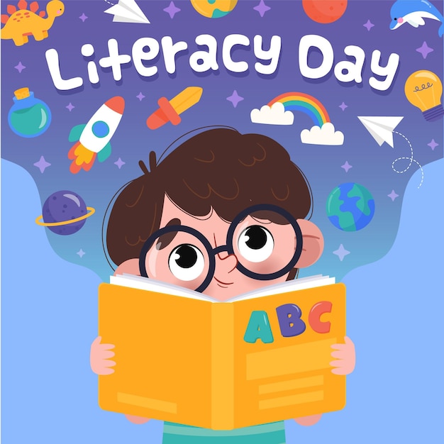 Free vector drawn illustration of boy reading