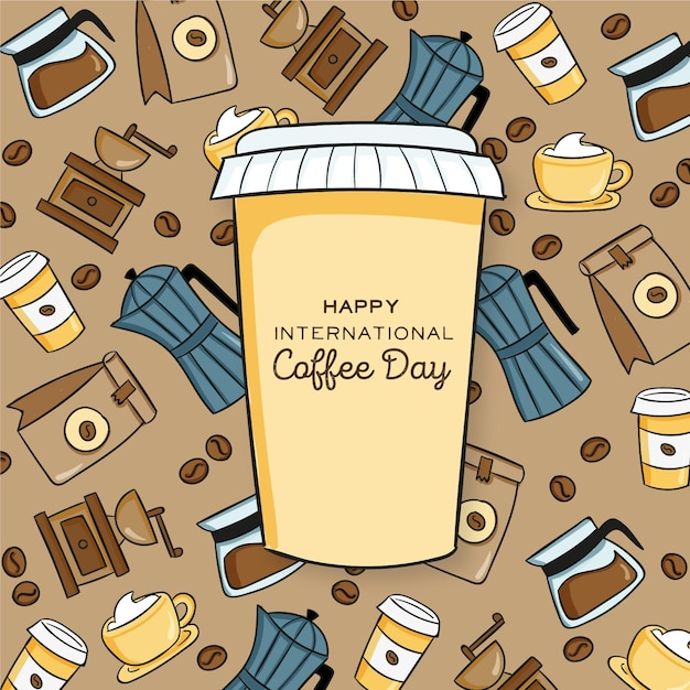 Illustrazione disegnata della giornata internazionale del caffè