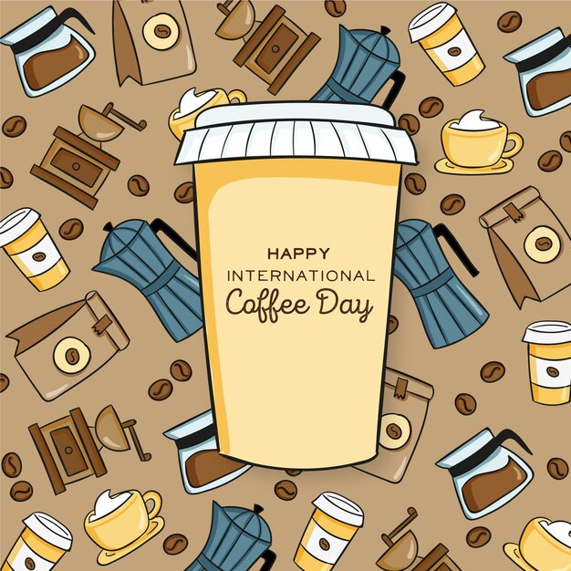 Drawn illustration of international day of coffee