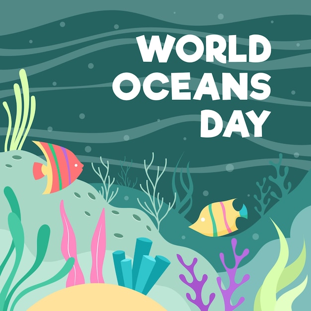 Free vector drawn illustration of oceans day event