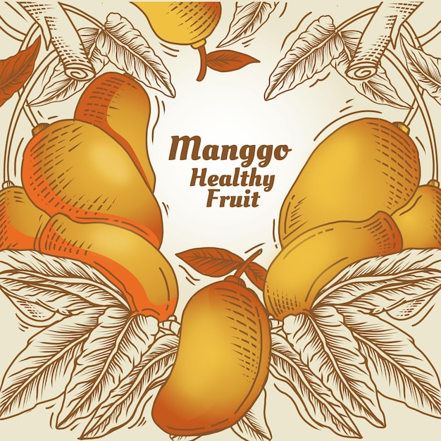 Drawn mango fruits with leaves