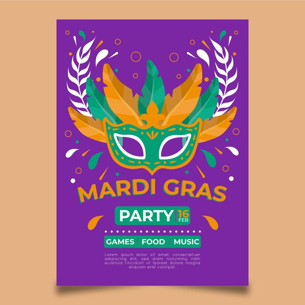 Vettore gratuito modello di volantino disegnato mardi gras