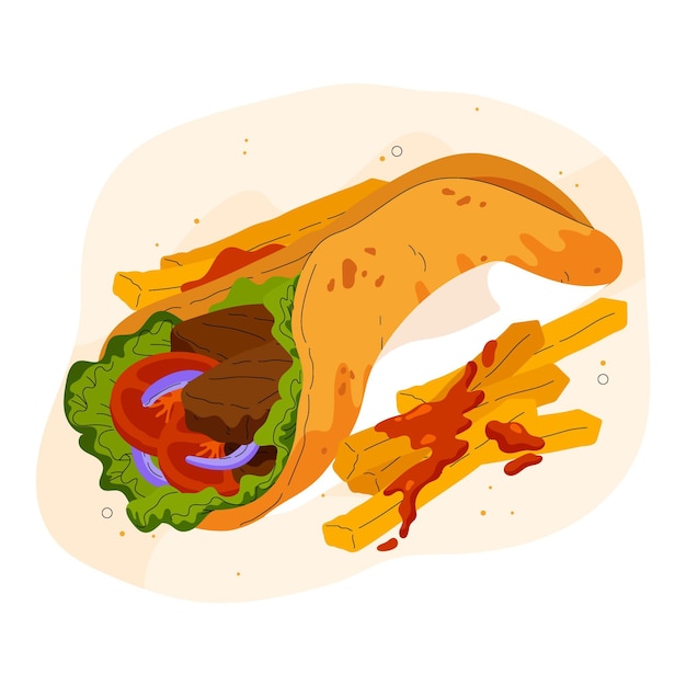 Drawn nutritious shawarma illustration