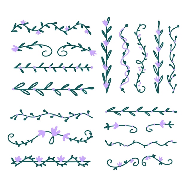 Бесплатное векторное изображение Набор нарисованных декоративных разделителей
