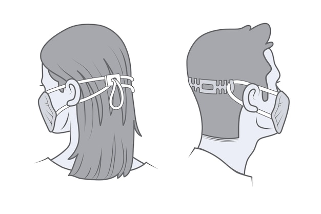 Drawn people wearing adjustable face masks