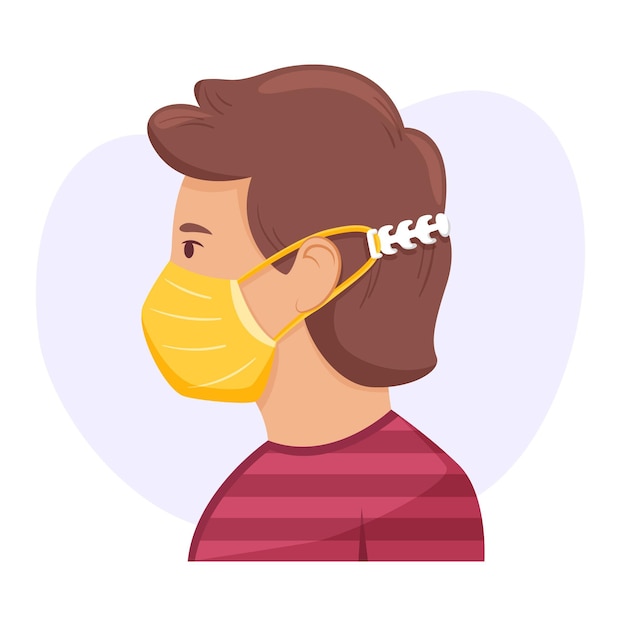 Drawn person wearing an adjustable medical mask strap