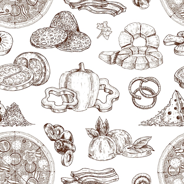 Drawn Pizza Ingredients Pattern