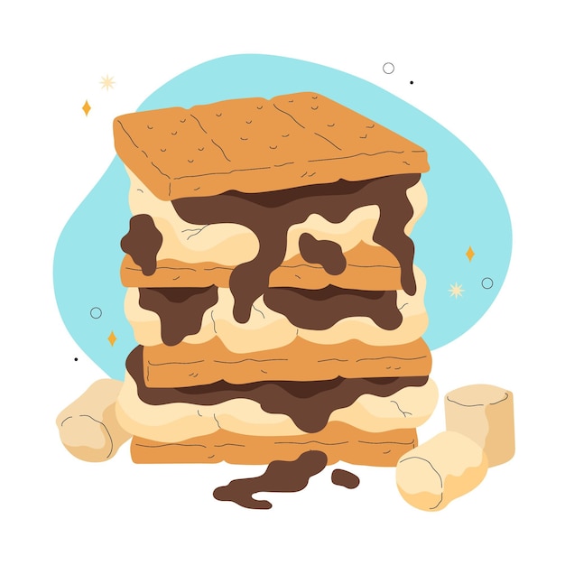 Нарисованный десерт s'mores иллюстрированный