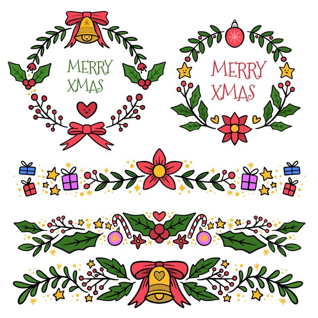 Drawn set of christmas decorative elements