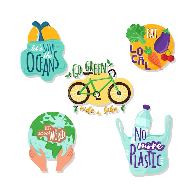 Free vector drawn set of ecology badges