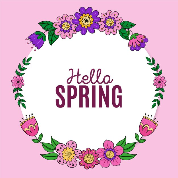 Drawn spring floral frame with message