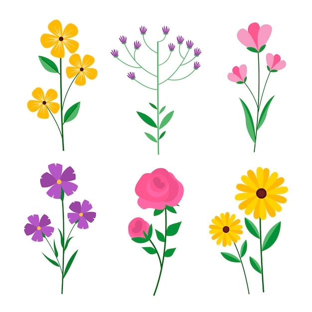 Vettore gratuito set di fiori primaverili disegnati