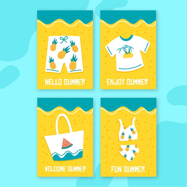 Free vector drawn summer cards template