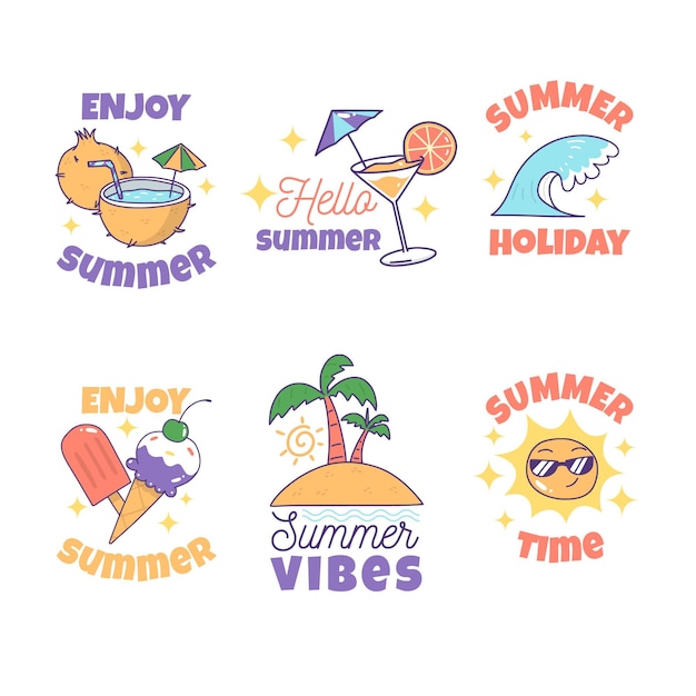 Free vector drawn summer labels concept