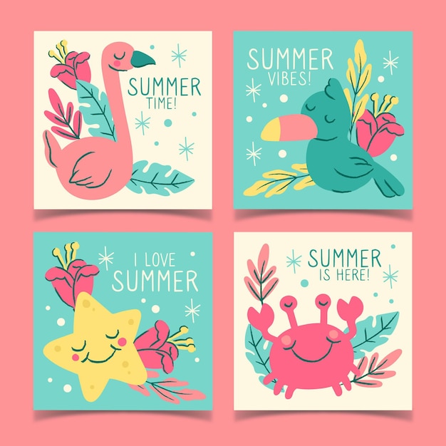 Free vector drawn summer party cards