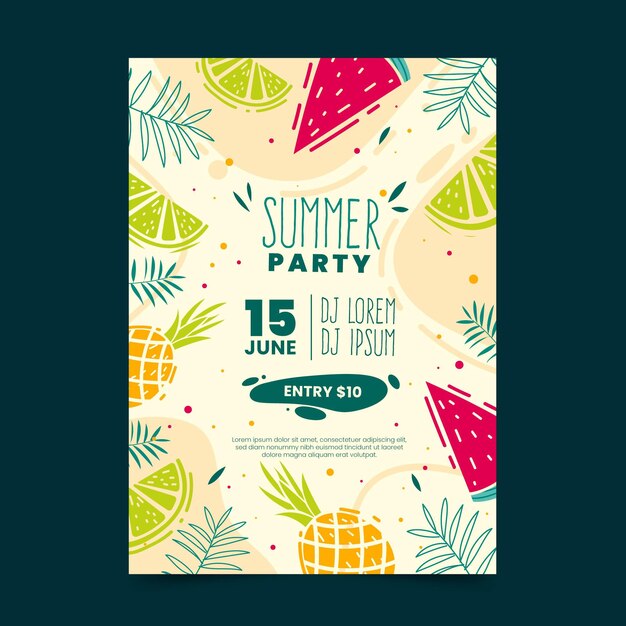 drawn summer party poster template concept