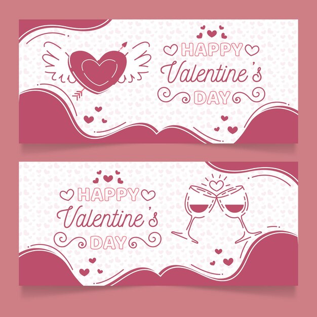 Drawn valentine's day banners set