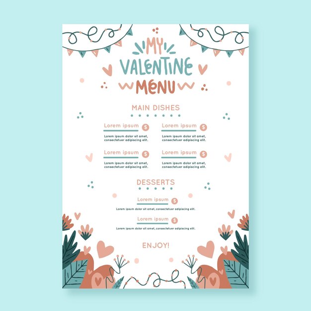 Drawn valentine's day menu template