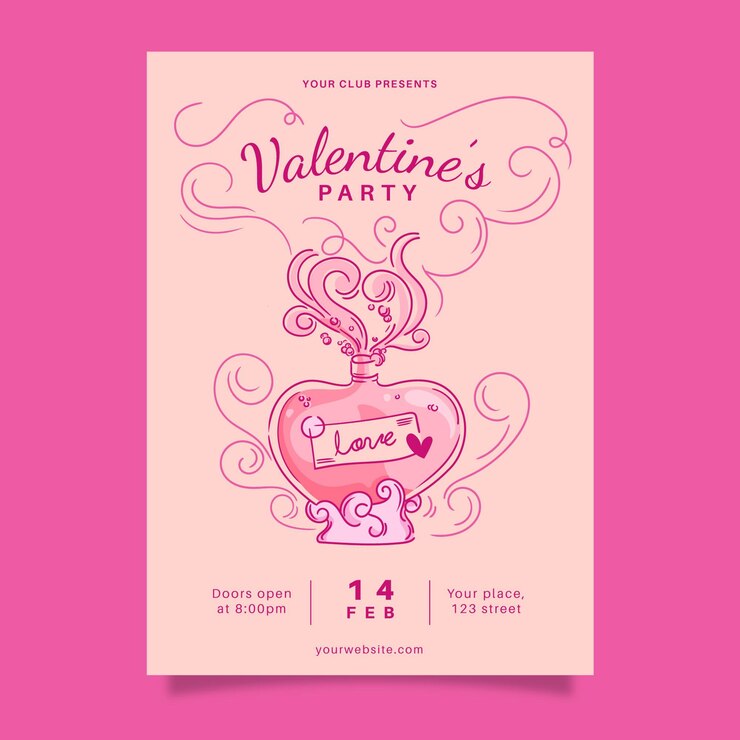 Free Vector drawn valentine's day party flyer